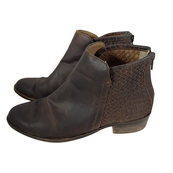Invito Dark Brown Leather Ankle Boots Booties EU Size 37 Back Zip Basket Weave - Picture 2 of 8